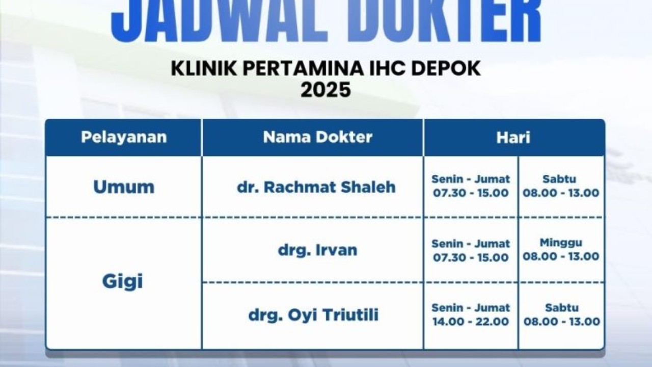 Jadwal Klinik Pertamina IHC Depok